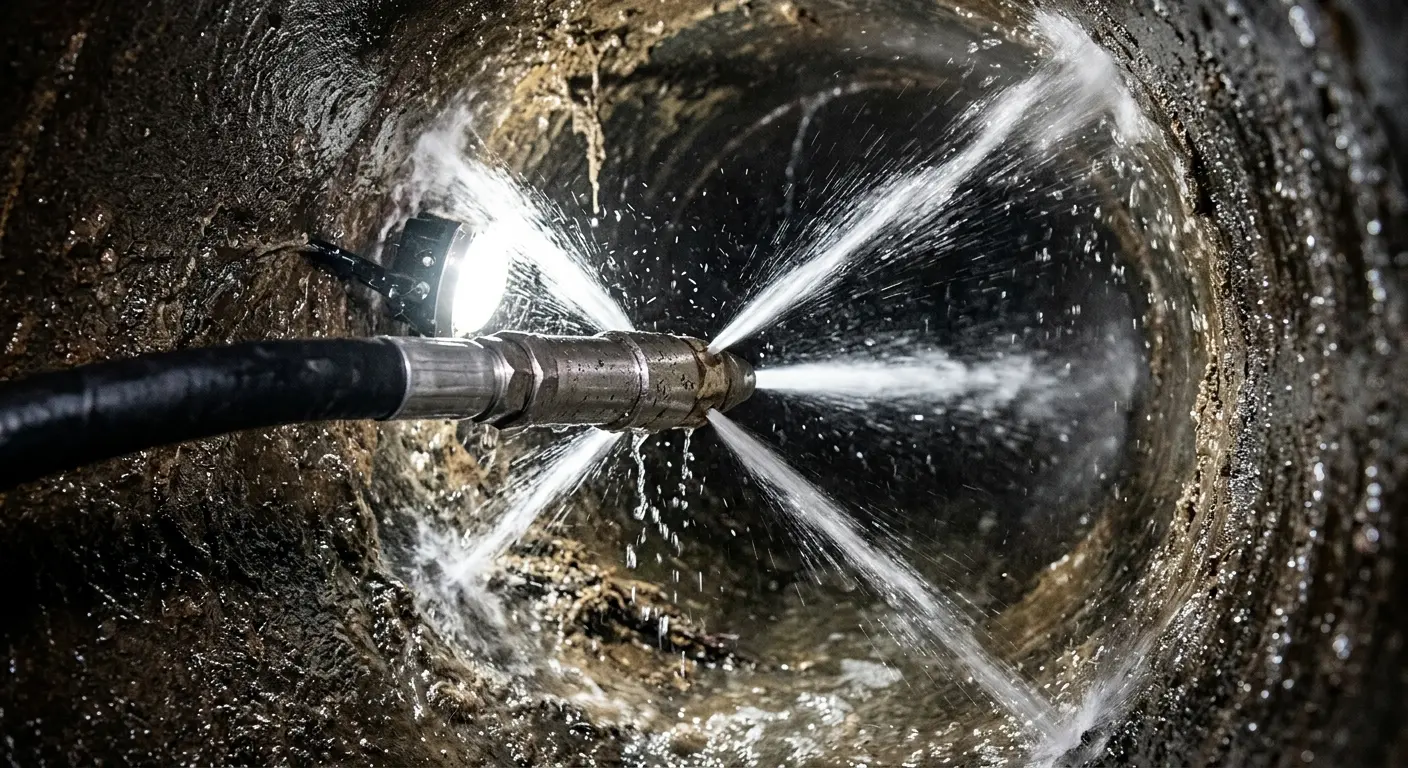 High-pressure hydro jetting nozzle cleaning sewer pipe for Sewer Line Relining in Ottawa